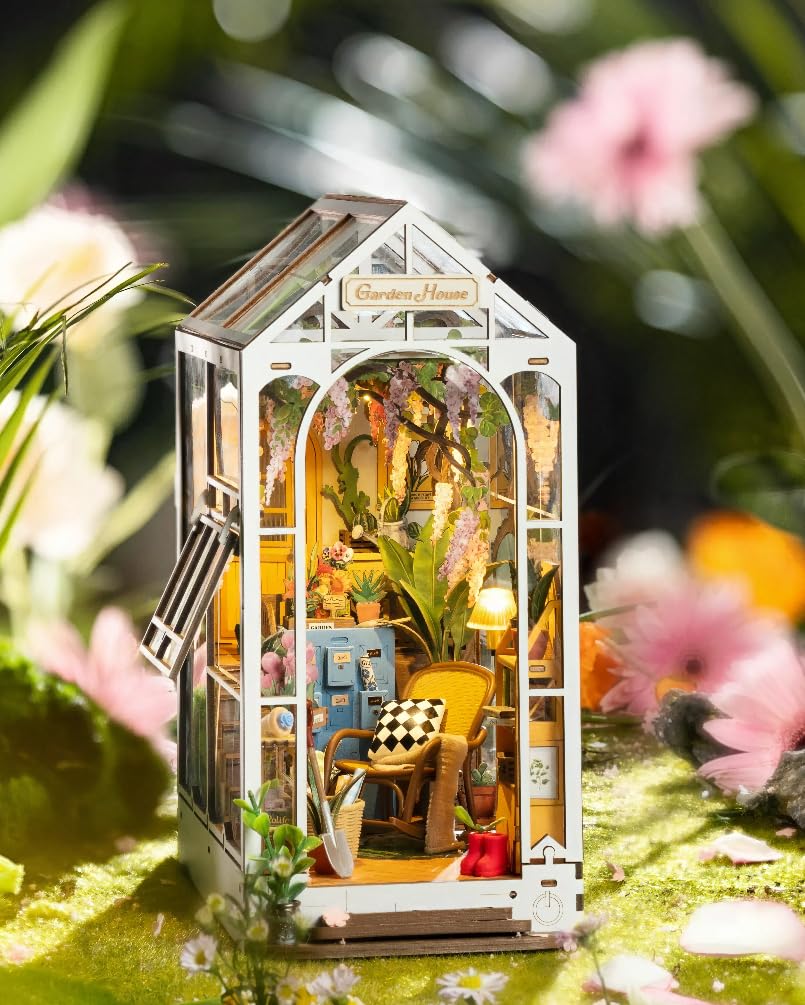 Rolife Book Nook Kit für Erwachsene DIY Miniature House mit Licht für Buchstütze Bibliothek Bücherregal Dekoration 3D Puzzle Buchstützen aus Holz Erwachsene Booknook Geschenken für Frauen