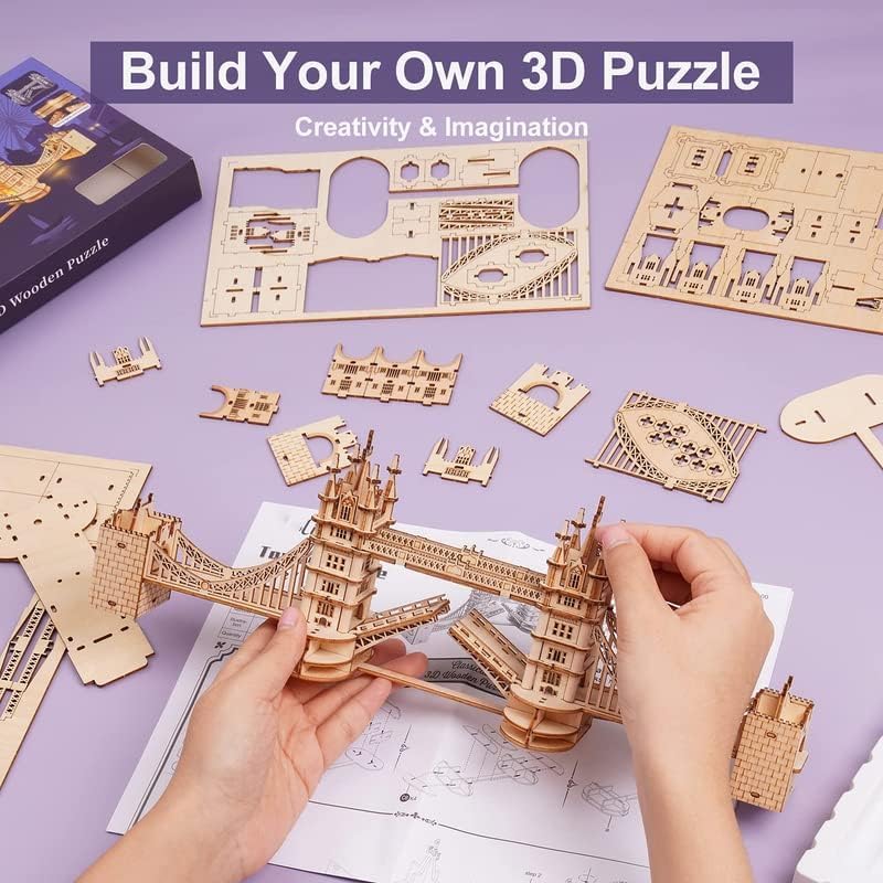 RoWood 3D Puzzle Tower Bridge Modellbau aus Holz - DIY Holzpuzzle Modellbausatz Bastelsets für Erwachsene - Handwerk Holzbausatz Geschenk zum Geburtstag/Weihnachten