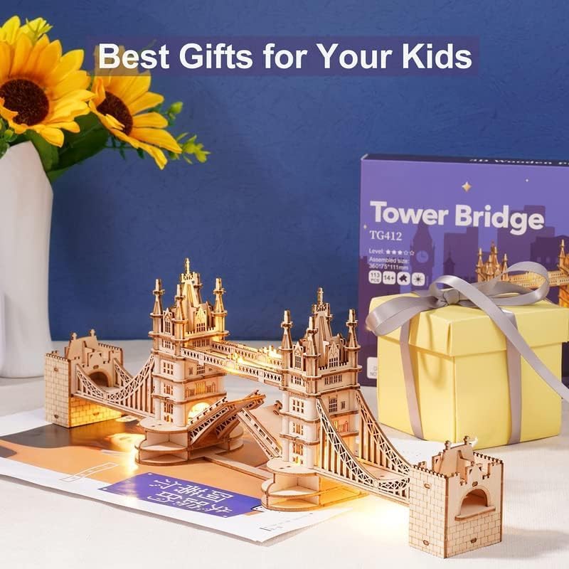 RoWood 3D Puzzle Tower Bridge Modellbau aus Holz - DIY Holzpuzzle Modellbausatz Bastelsets für Erwachsene - Handwerk Holzbausatz Geschenk zum Geburtstag/Weihnachten