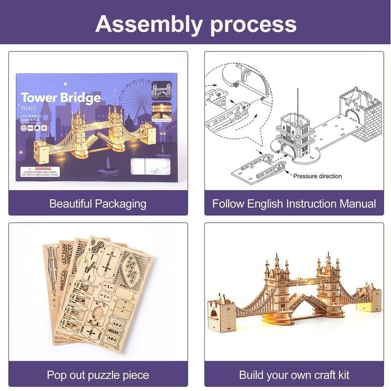 RoWood 3D Puzzle Tower Bridge Modellbau aus Holz - DIY Holzpuzzle Modellbausatz Bastelsets für Erwachsene - Handwerk Holzbausatz Geschenk zum Geburtstag/Weihnachten