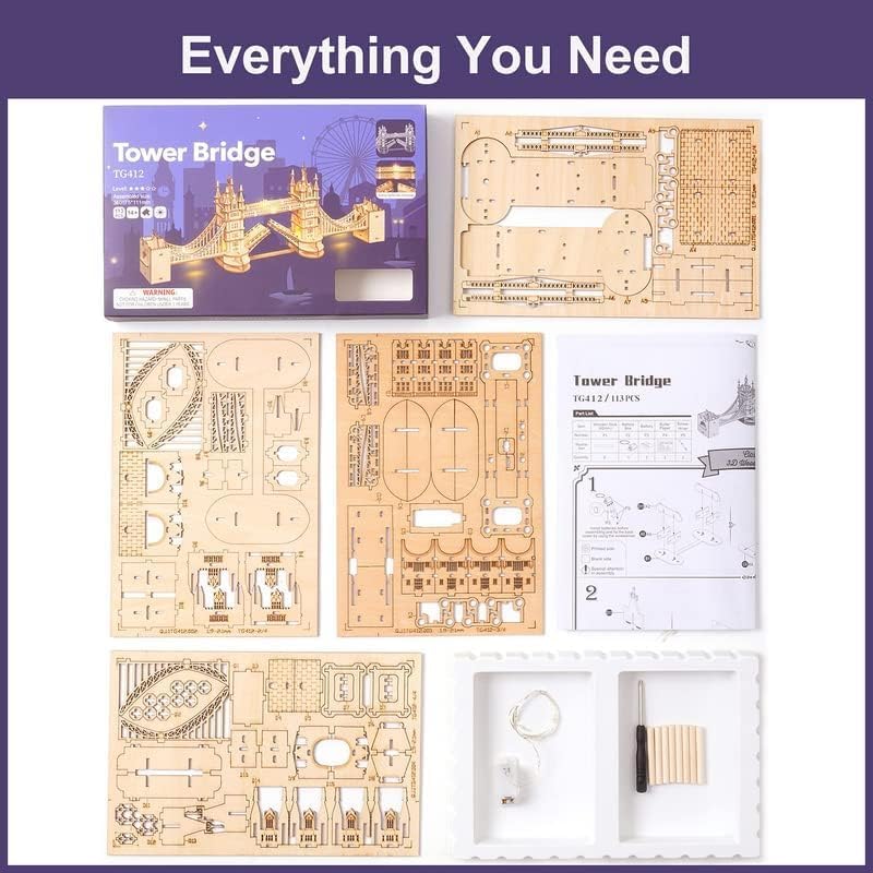 RoWood 3D Puzzle Tower Bridge Modellbau aus Holz - DIY Holzpuzzle Modellbausatz Bastelsets für Erwachsene - Handwerk Holzbausatz Geschenk zum Geburtstag/Weihnachten