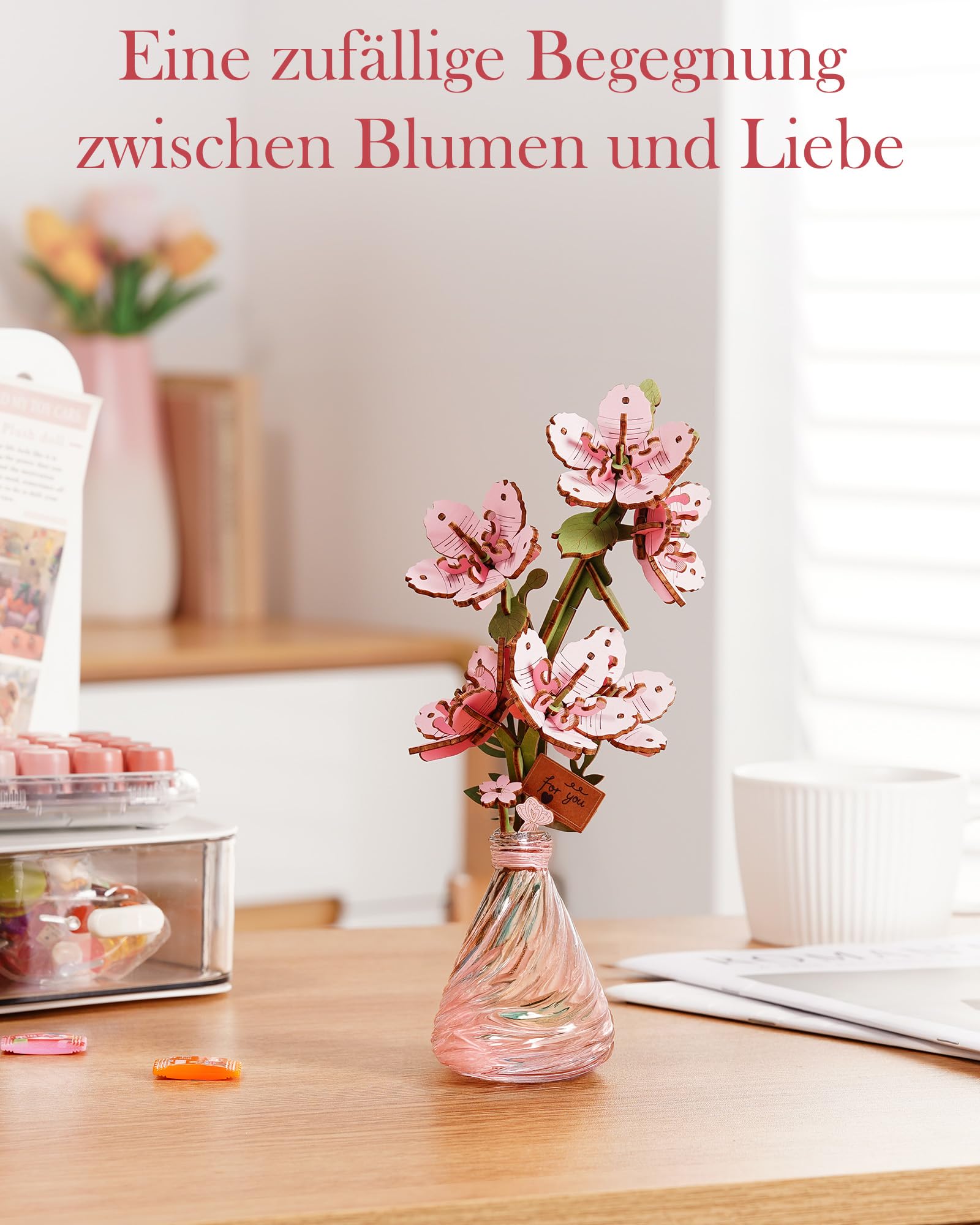 rowood Sakura Künstliche Blume Holz 3D Puzzle Bastelset für Erwachsene Kinder Holzblume Modellbausätz für Dekoration Zuhause Kreative Geschenkidee zum Muttertag Valentinstag