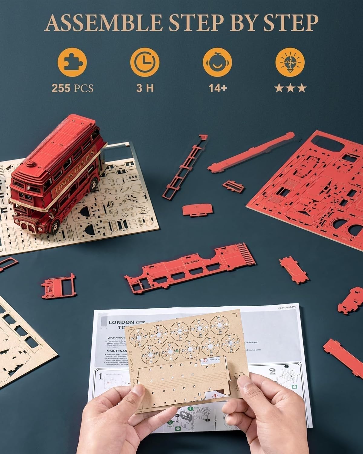 ROWOOD 3D Puzzle Holz London Tourbus, Retro Modellbausatz Für Erwachsene Zum Bauen, Bauen Sie Ihren Eigenen Holzbausatz, Kreatives Geschenk Zum Geburtstag Und Zu Weihnachten