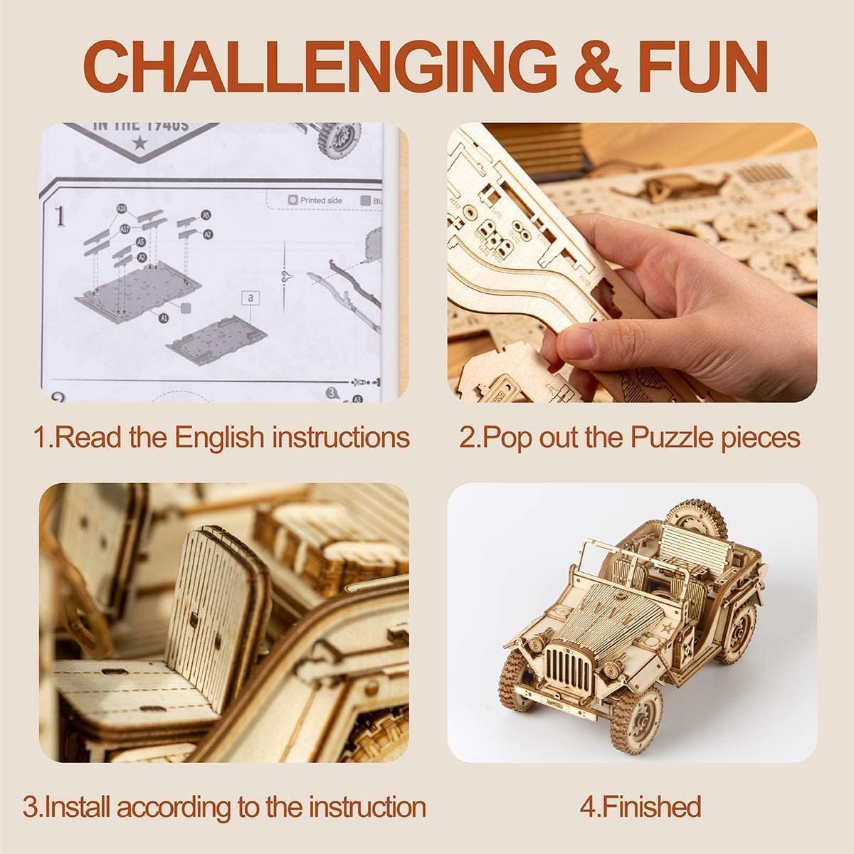 ROWOOD 3D Puzzle Holz Auto, Rennwagen Modellbau Für Erwachsene, DIY Holzpuzzle Modellbausatz Basteln Für Kinder. Geschenke Für Männer Und Frauen