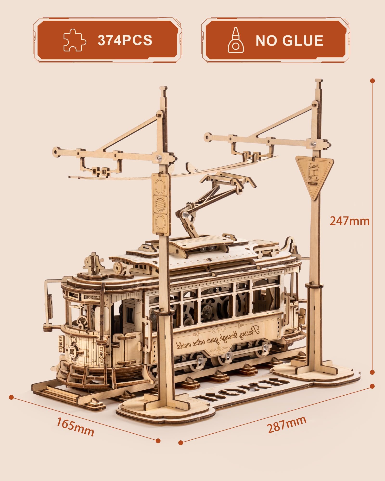 ROKR 3D Puzzle Holz Holzmodelle Bausätze für Erwachsene Klassische Stadt Straßenbahn Auto Modell, Classic City Tram, LK801