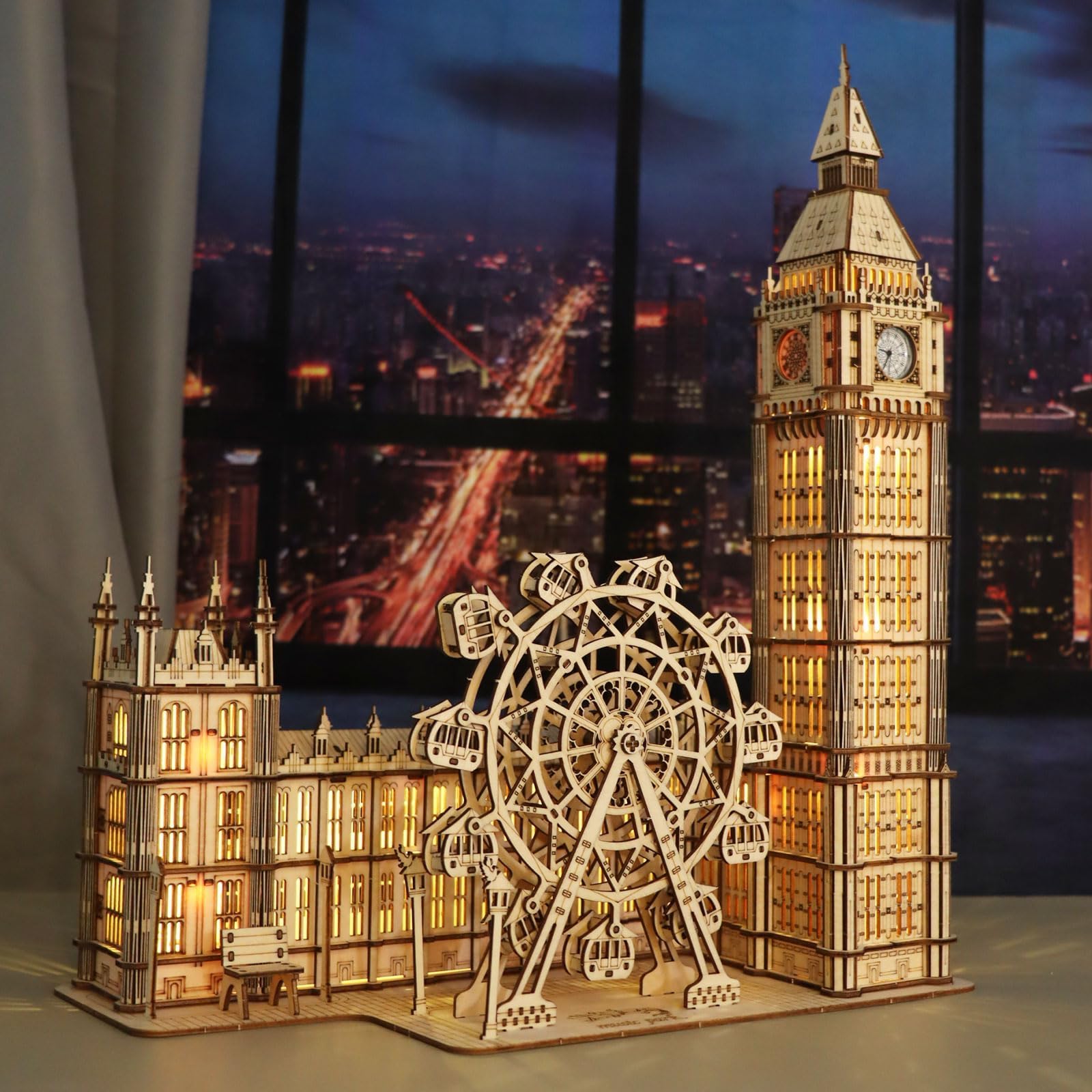 Music Park 3D Puzzle Holz Erwachsene Big Ben Modellbau mit echter Uhr Personalisierte Geschenke für Frauen Deko Wohnzimmer