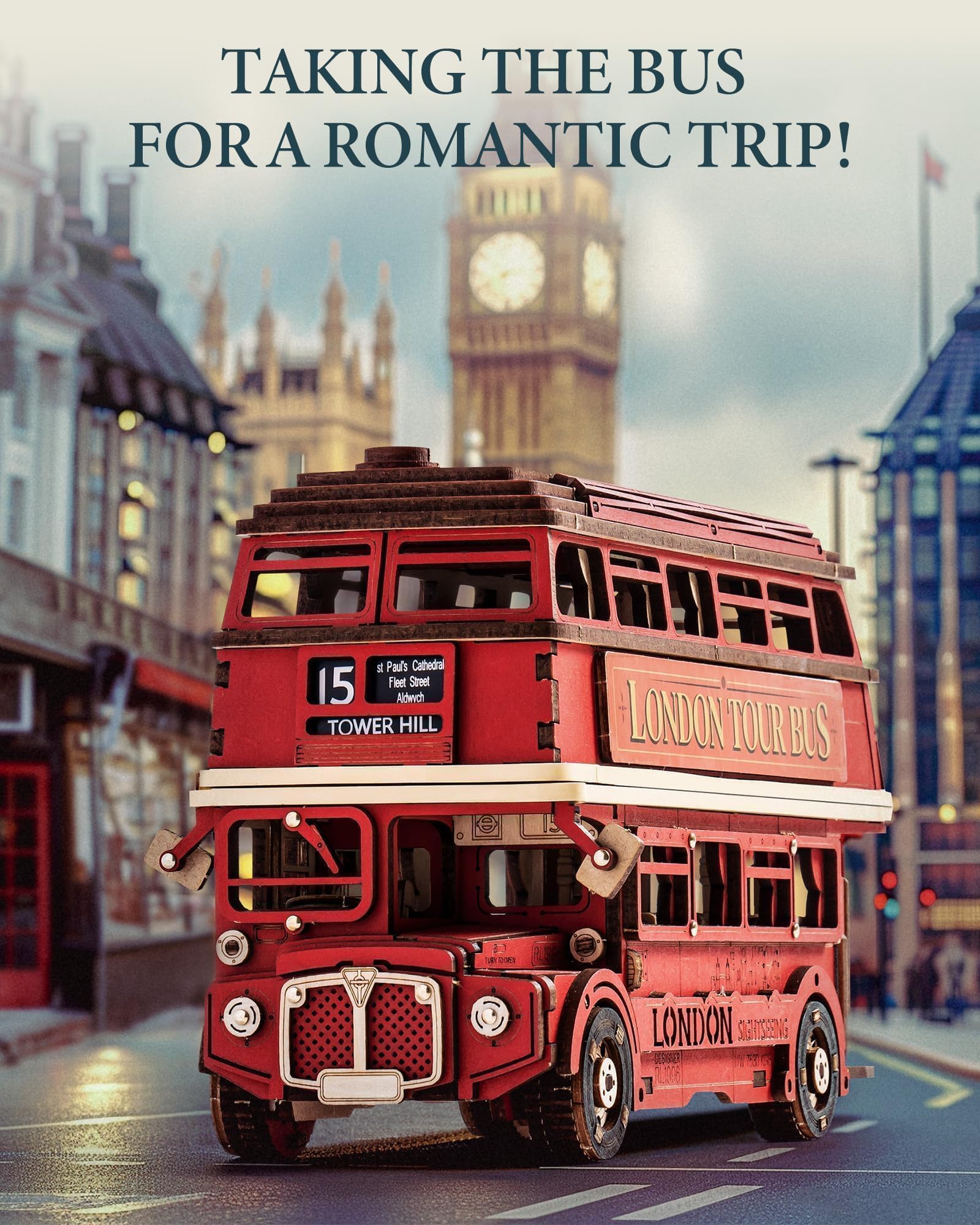 ROWOOD 3D Puzzle Holz London Tourbus, Retro Modellbausatz Für Erwachsene Zum Bauen, Bauen Sie Ihren Eigenen Holzbausatz, Kreatives Geschenk Zum Geburtstag Und Zu Weihnachten