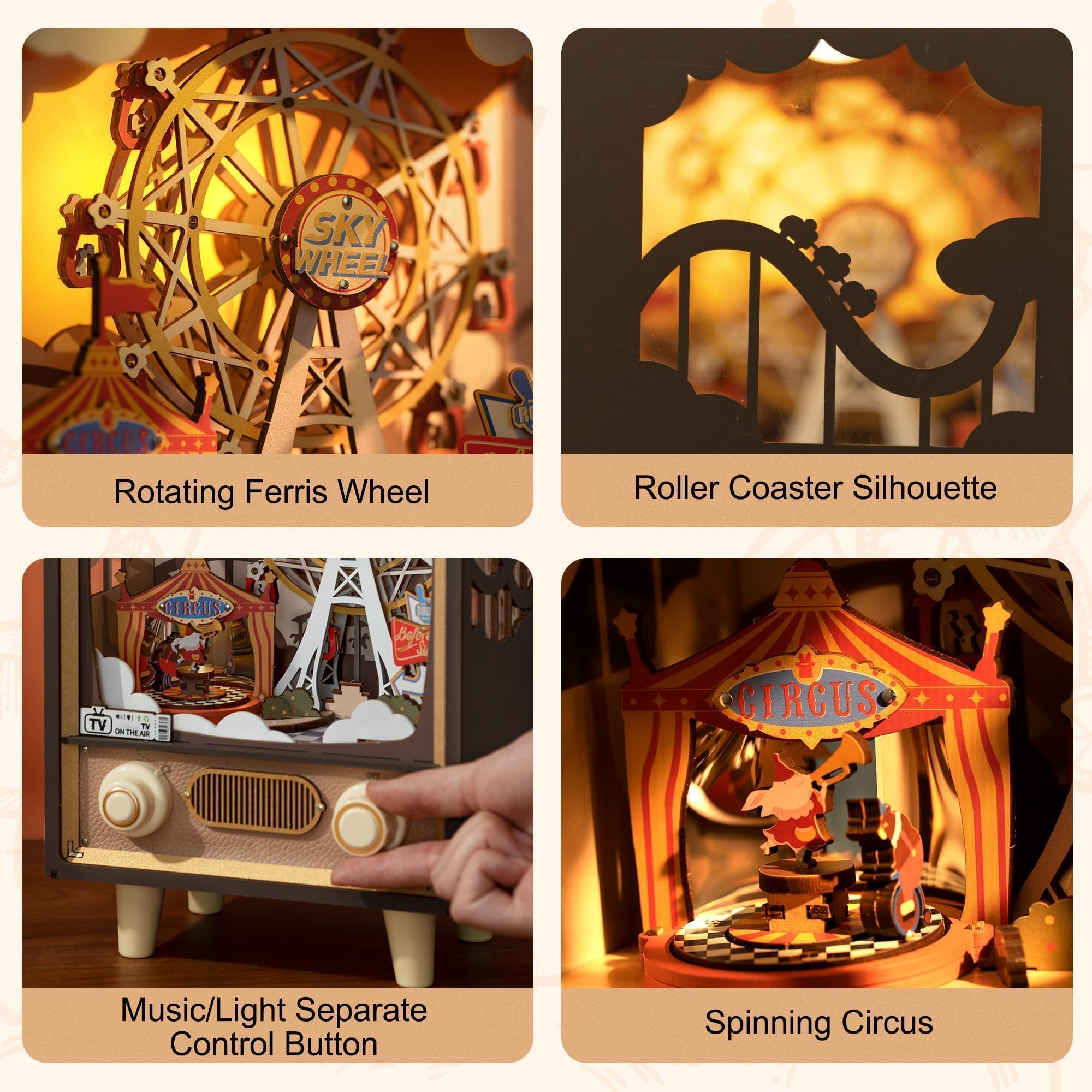 RoWood 3D Puzzle Modellbau Freizeitpark Spieluhr & Nachtlicht aus Holz | DIY Holzpuzzle Modellbausatz Bastelsets Geschenke für Erwachsene und Jugendliche