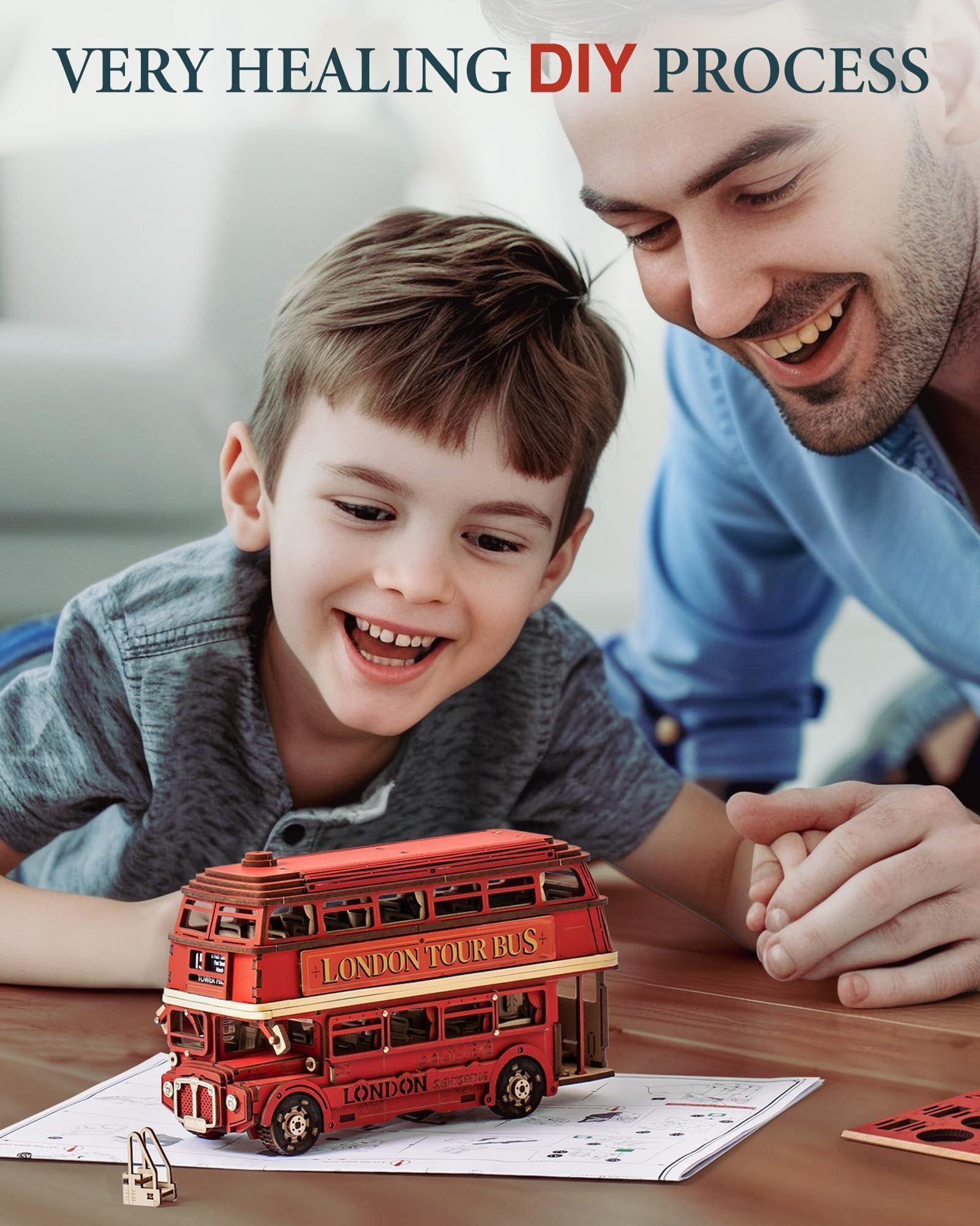 ROWOOD 3D Puzzle Holz London Tourbus, Retro Modellbausatz Für Erwachsene Zum Bauen, Bauen Sie Ihren Eigenen Holzbausatz, Kreatives Geschenk Zum Geburtstag Und Zu Weihnachten