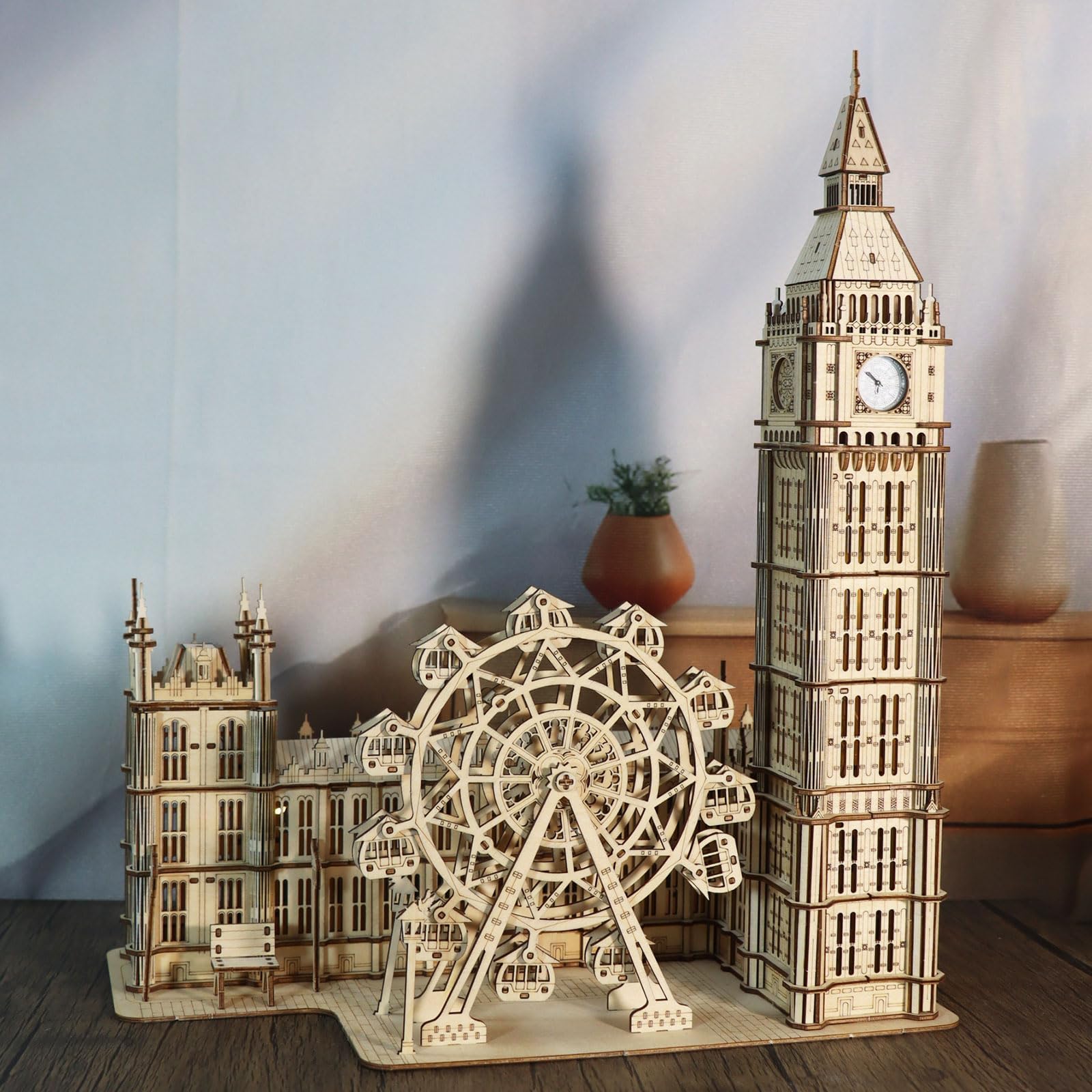 Music Park 3D Puzzle Holz Erwachsene Big Ben Modellbau mit echter Uhr Personalisierte Geschenke für Frauen Deko Wohnzimmer