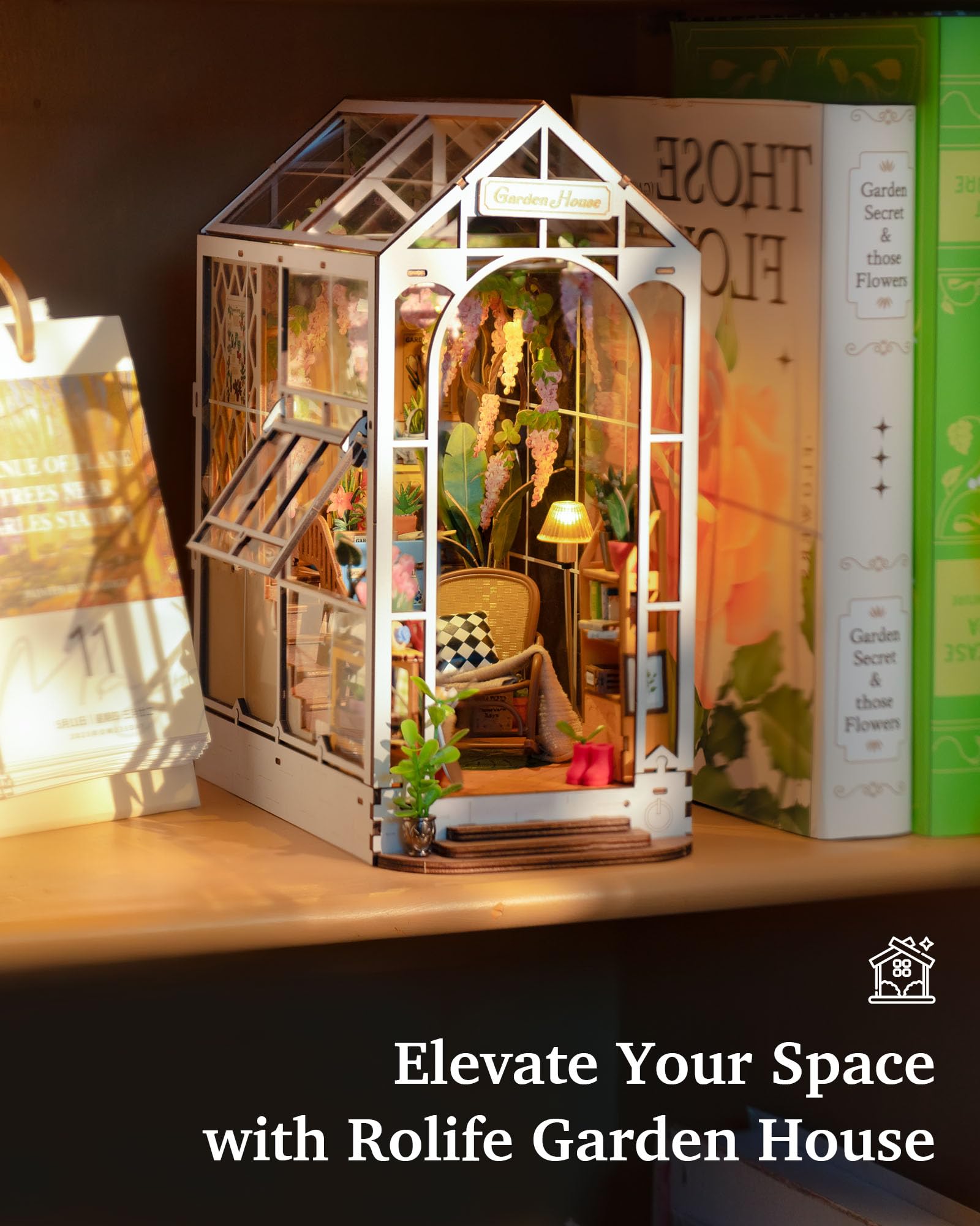 Rolife Book Nook Kit für Erwachsene DIY Miniature House mit Licht für Buchstütze Bibliothek Bücherregal Dekoration 3D Puzzle Buchstützen aus Holz Erwachsene Booknook Geschenken für Frauen