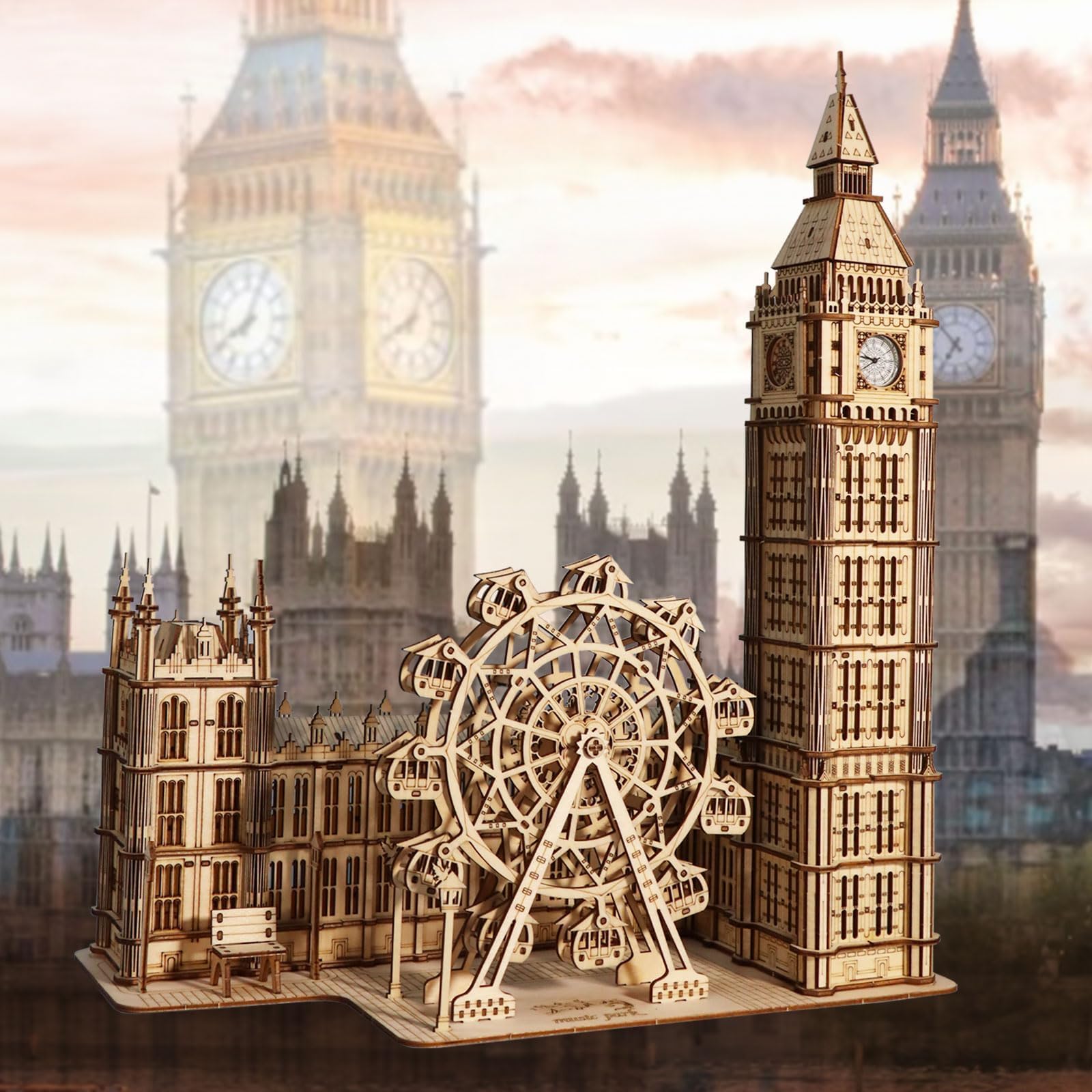 Music Park 3D Puzzle Holz Erwachsene Big Ben Modellbau mit echter Uhr Personalisierte Geschenke für Frauen Deko Wohnzimmer