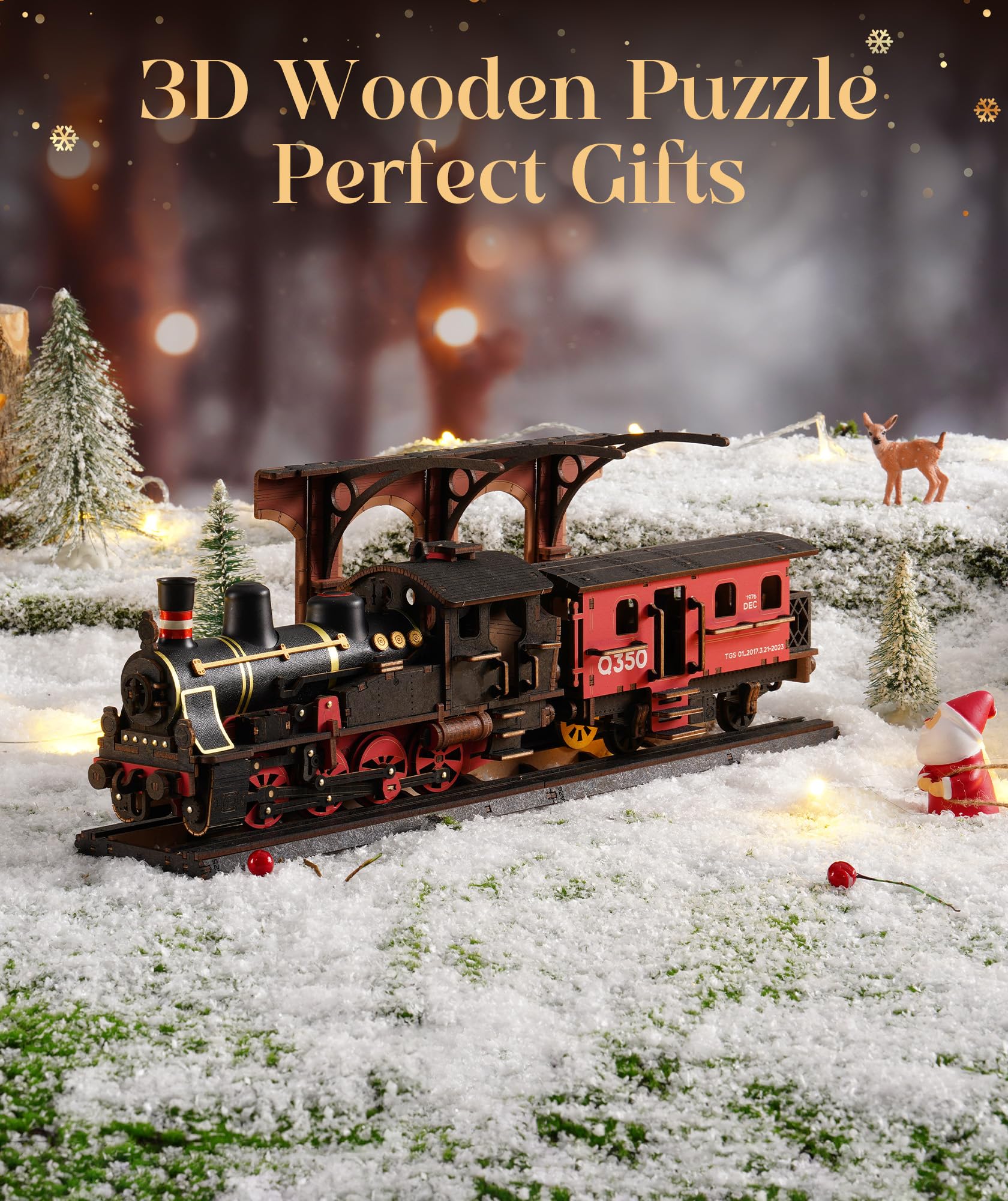 ROWOOD Dampflok 3D Holzpuzzle, Holzeisenbahn Modellbausätze Für Erwachsene Zum Bauen, Vintage Bastelset Für Handwerksmodelle, DIY Weihnachts Und Geburtstagsgeschenke Für Männer Und Jungen