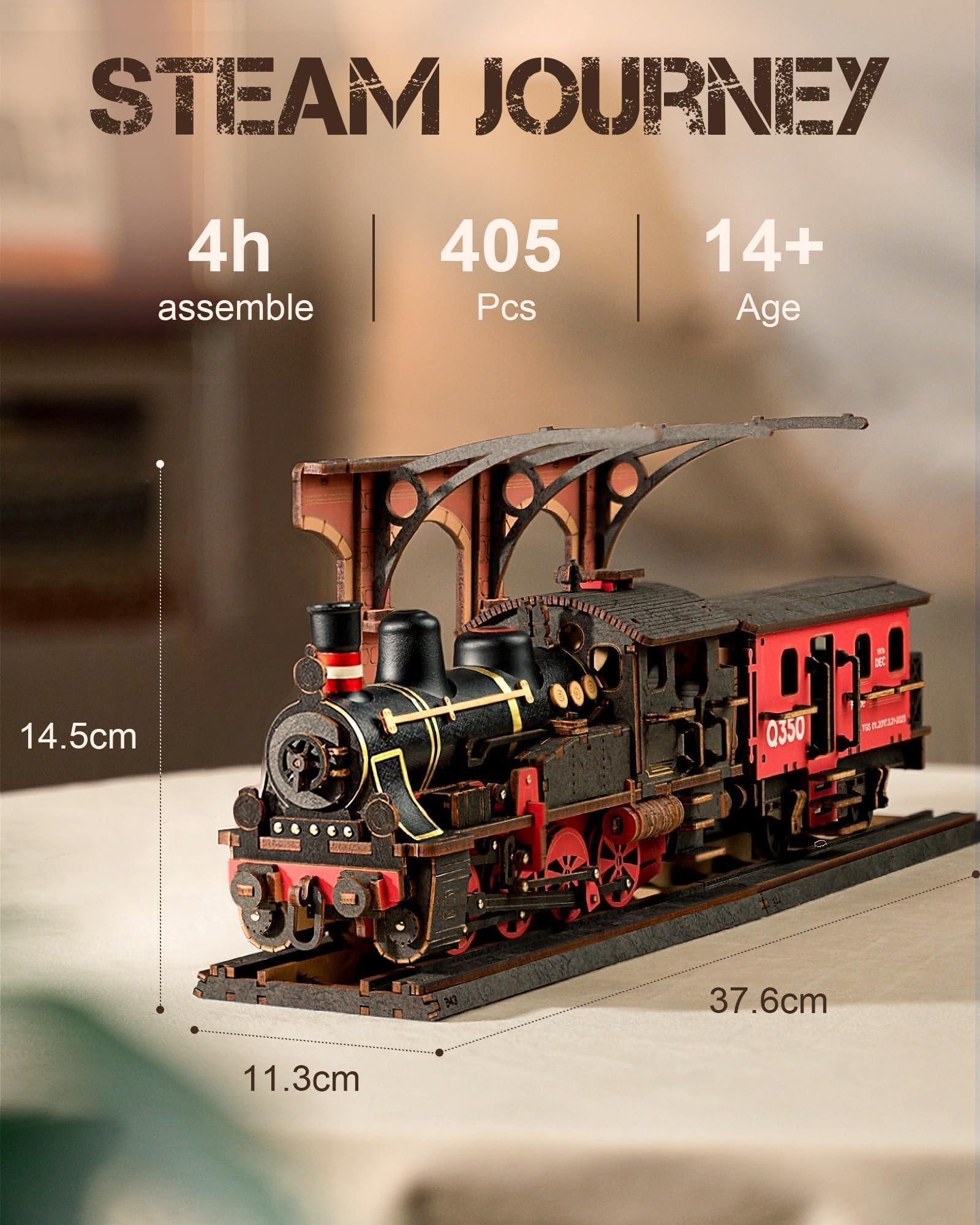ROWOOD Dampflok 3D Holzpuzzle, Holzeisenbahn Modellbausätze Für Erwachsene Zum Bauen, Vintage Bastelset Für Handwerksmodelle, DIY Weihnachts Und Geburtstagsgeschenke Für Männer Und Jungen