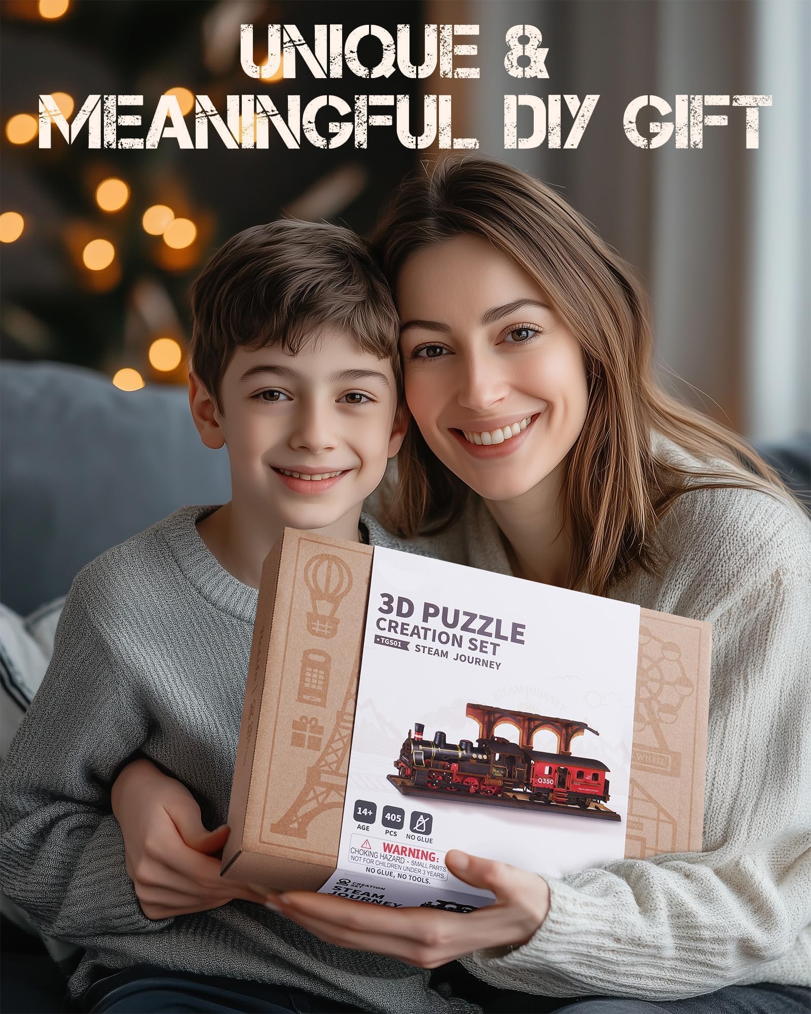 ROWOOD Dampflok 3D Holzpuzzle, Holzeisenbahn Modellbausätze Für Erwachsene Zum Bauen, Vintage Bastelset Für Handwerksmodelle, DIY Weihnachts Und Geburtstagsgeschenke Für Männer Und Jungen