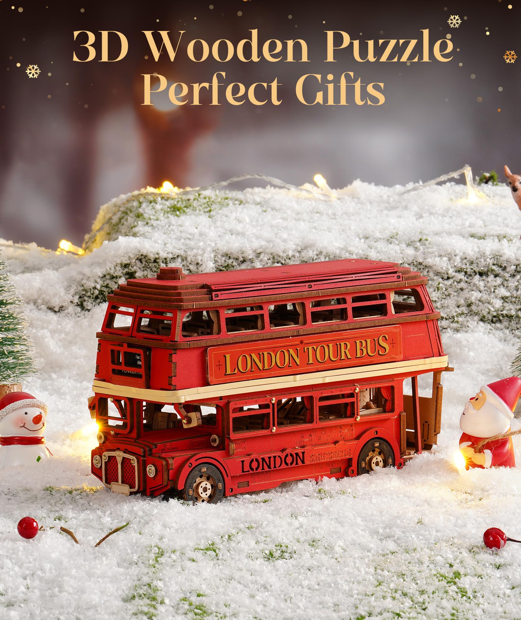 ROWOOD 3D Puzzle Holz London Tourbus, Retro Modellbausatz Für Erwachsene Zum Bauen, Bauen Sie Ihren Eigenen Holzbausatz, Kreatives Geschenk Zum Geburtstag Und Zu Weihnachten