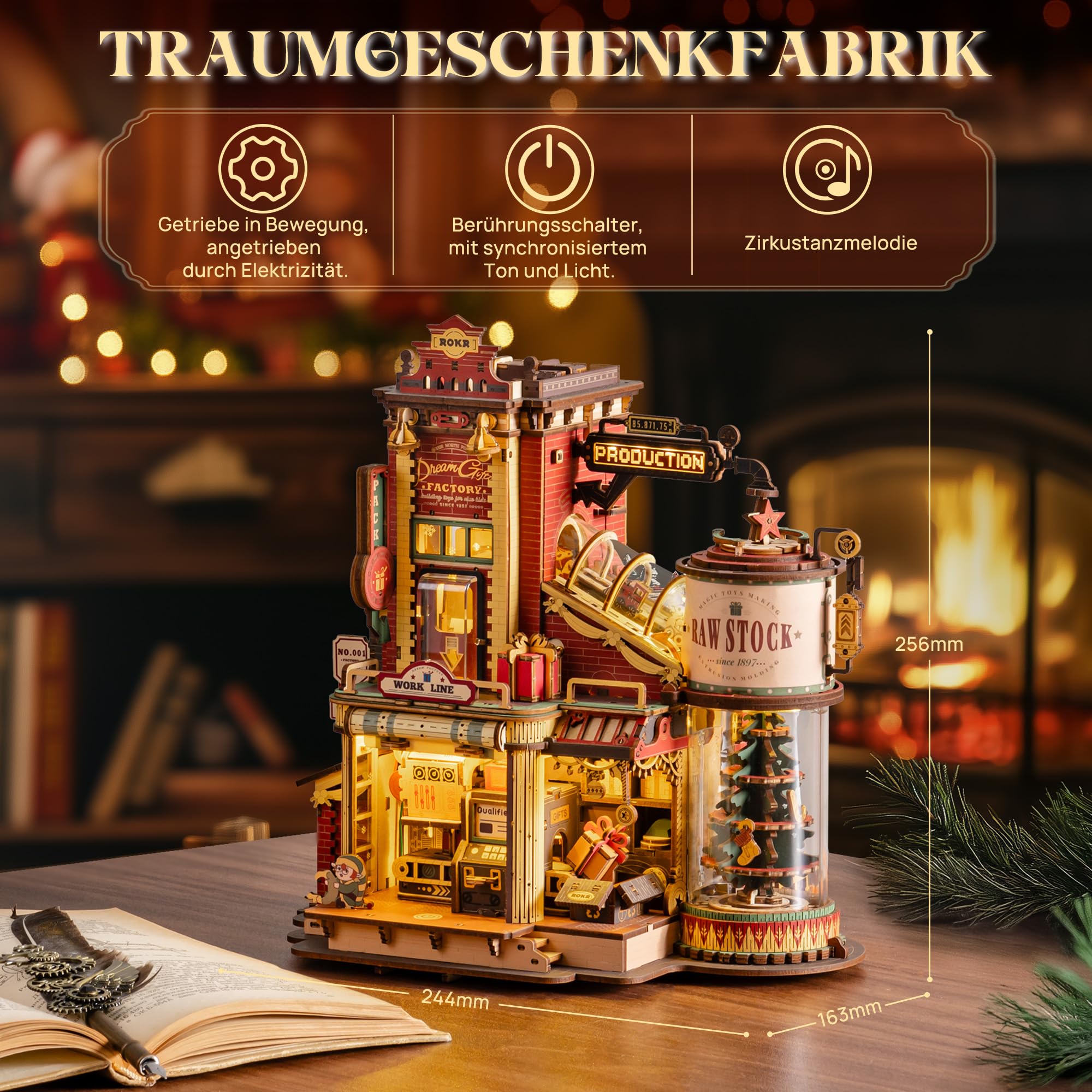 ROKR 3D Puzzle Holz Traumgeschenkfabrik, 3D Holzpuzzle Erwachsene Mechanisch, Musik-Modellbausätze für Erwachsene, Dream Gift Factory, EAB01