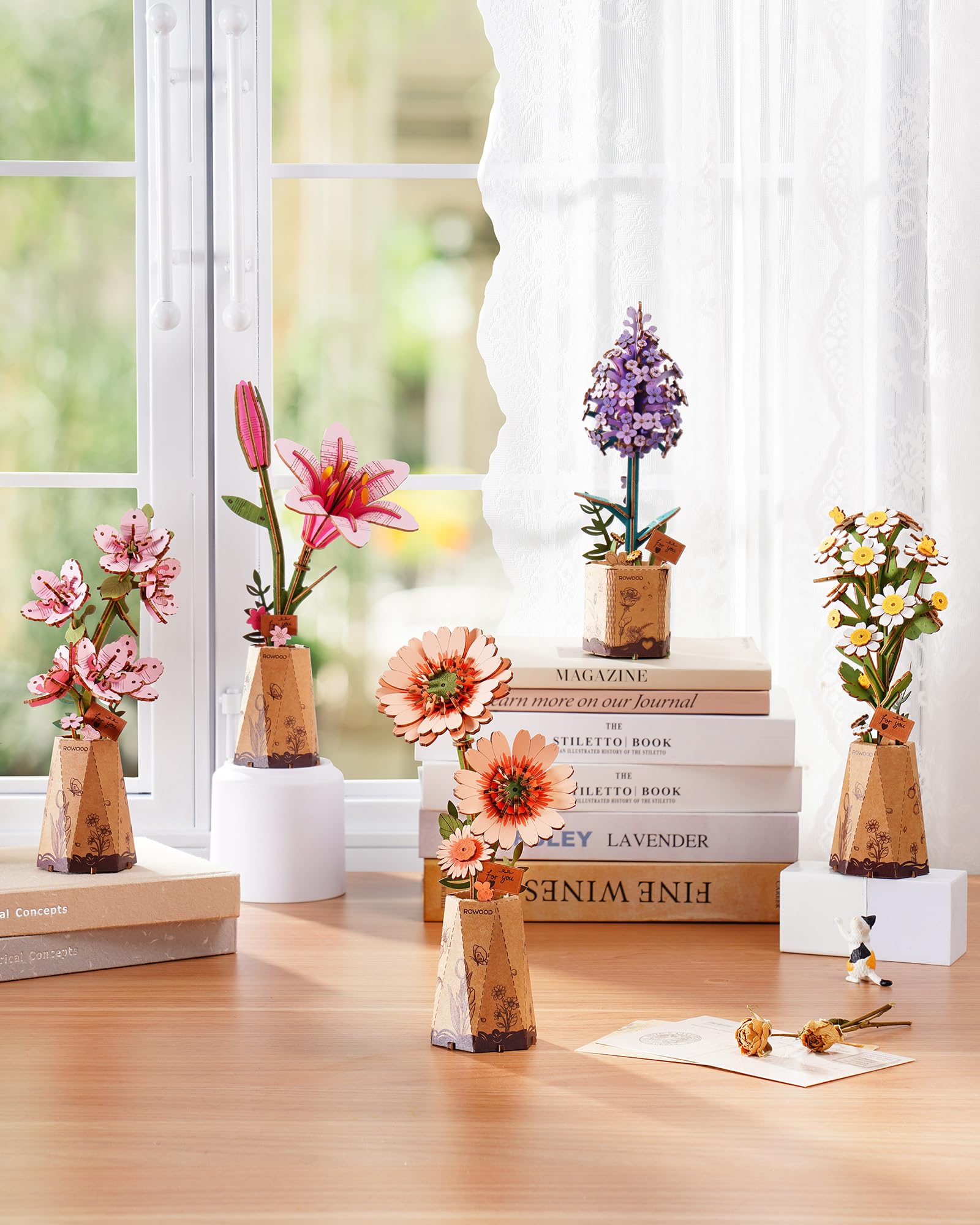 rowood Gerbera Künstliche Blume Holz 3D Puzzle Bastelset für Erwachsene Kinder Holzblume Modellbausätz für Dekoration Zuhause Kreative Geschenkidee zum Muttertag Valentinstag