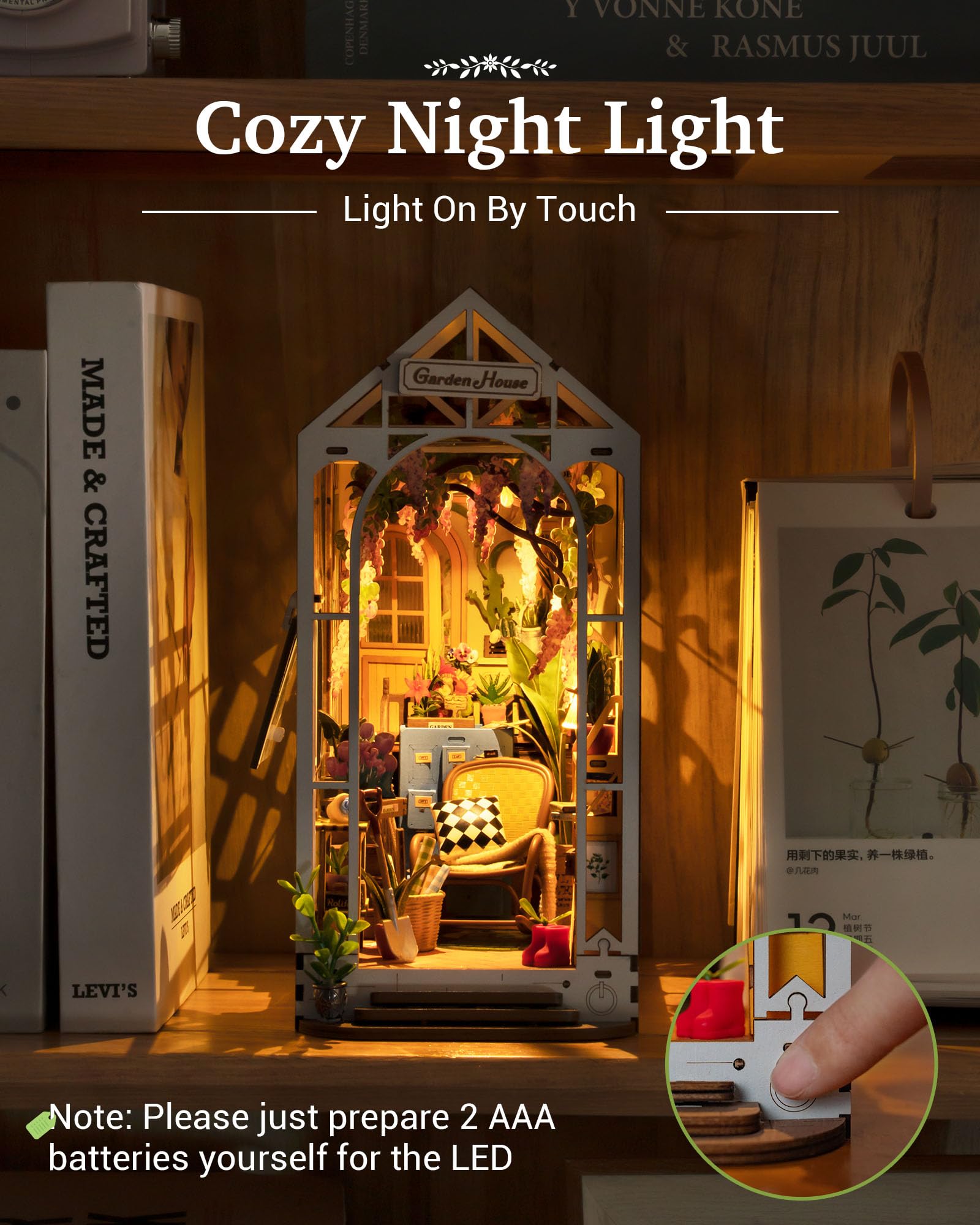 Rolife Book Nook Kit für Erwachsene DIY Miniature House mit Licht für Buchstütze Bibliothek Bücherregal Dekoration 3D Puzzle Buchstützen aus Holz Erwachsene Booknook Geschenken für Frauen
