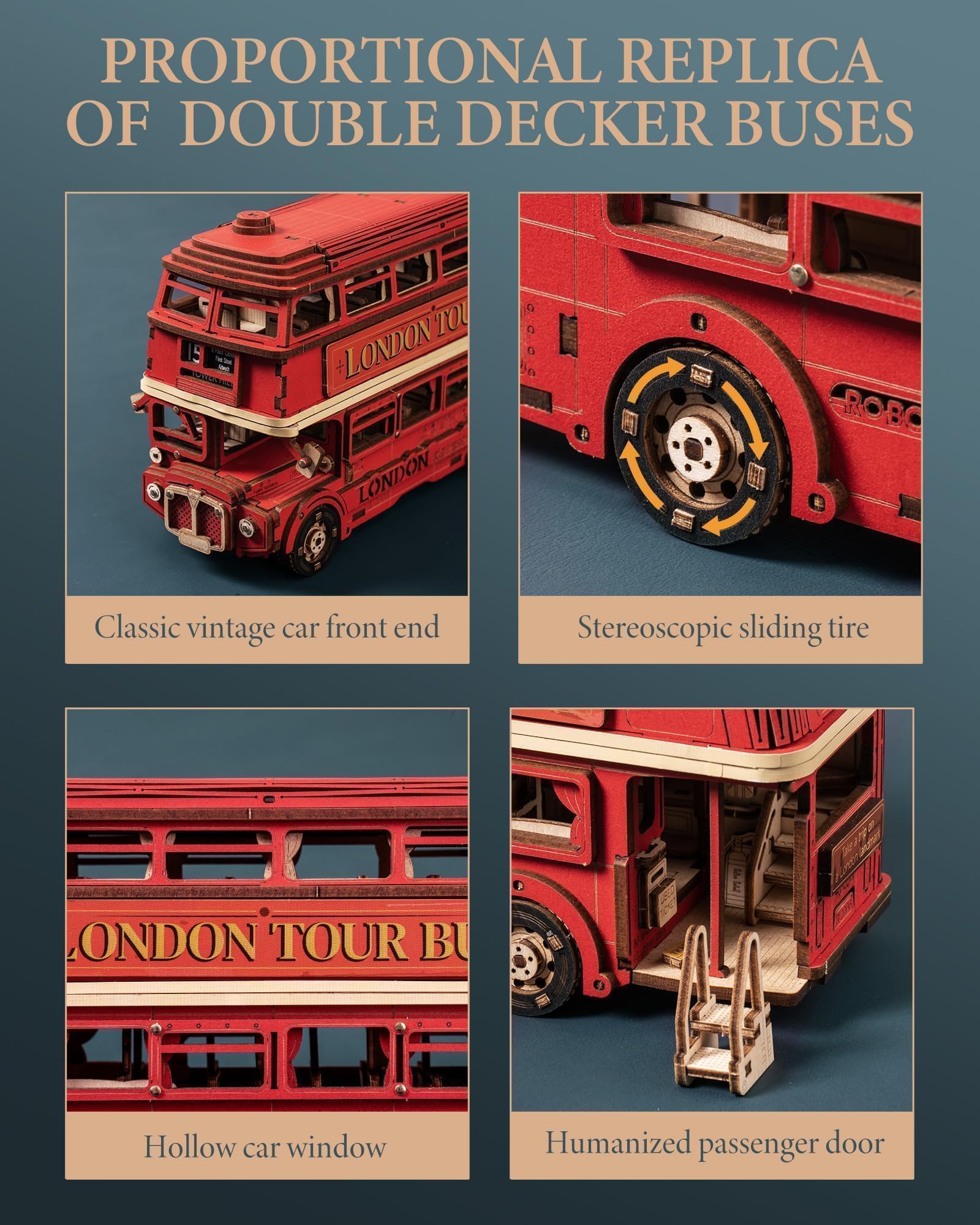 ROWOOD 3D Puzzle Holz London Tourbus, Retro Modellbausatz Für Erwachsene Zum Bauen, Bauen Sie Ihren Eigenen Holzbausatz, Kreatives Geschenk Zum Geburtstag Und Zu Weihnachten