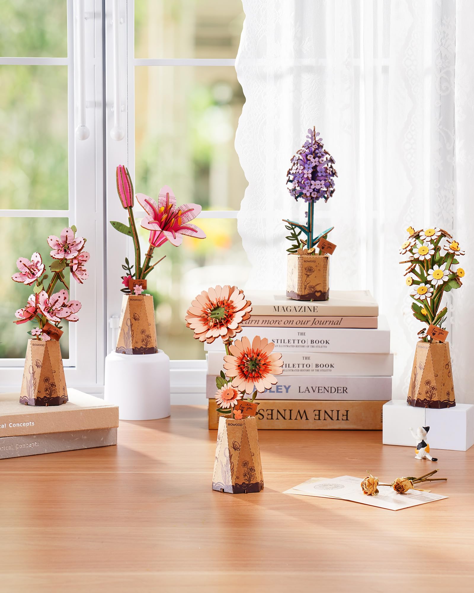 rowood Sakura Künstliche Blume Holz 3D Puzzle Bastelset für Erwachsene Kinder Holzblume Modellbausätz für Dekoration Zuhause Kreative Geschenkidee zum Muttertag Valentinstag