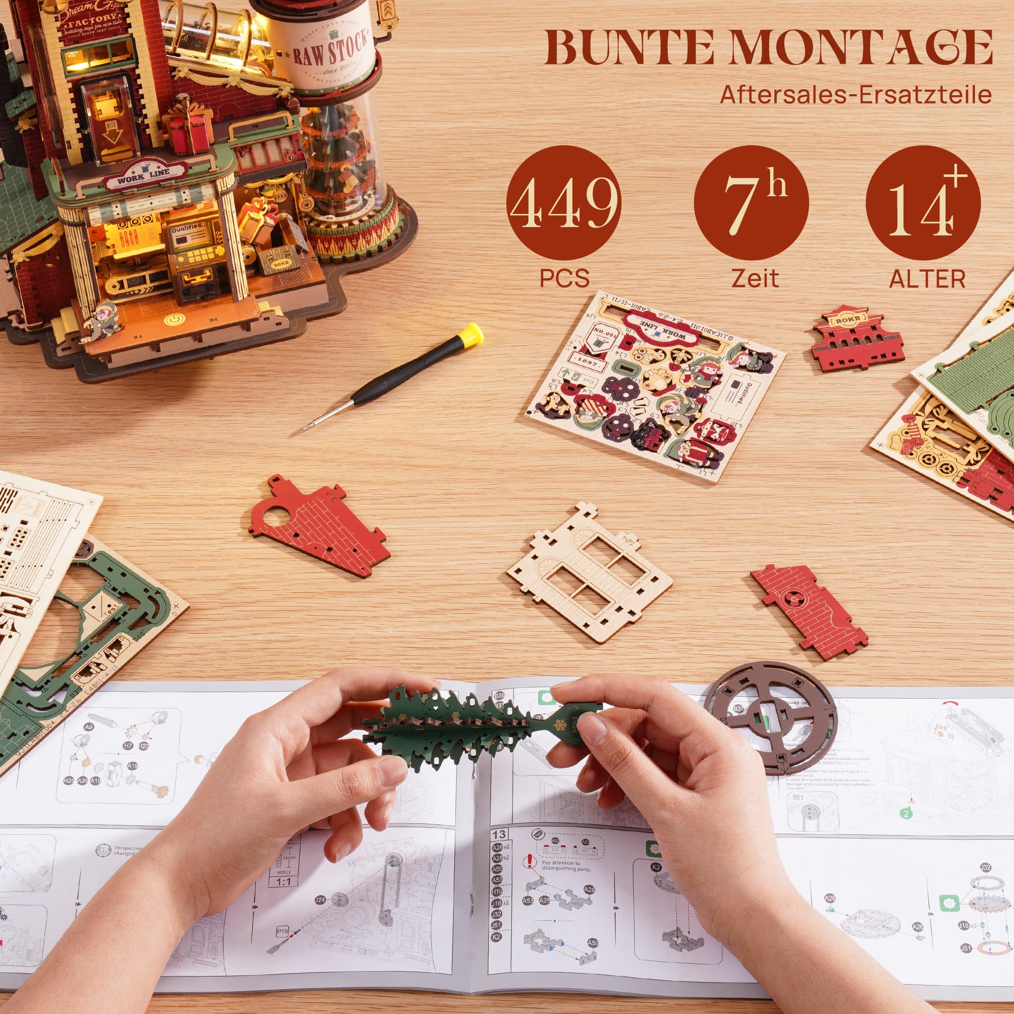 ROKR 3D Puzzle Holz Traumgeschenkfabrik, 3D Holzpuzzle Erwachsene Mechanisch, Musik-Modellbausätze für Erwachsene, Dream Gift Factory, EAB01