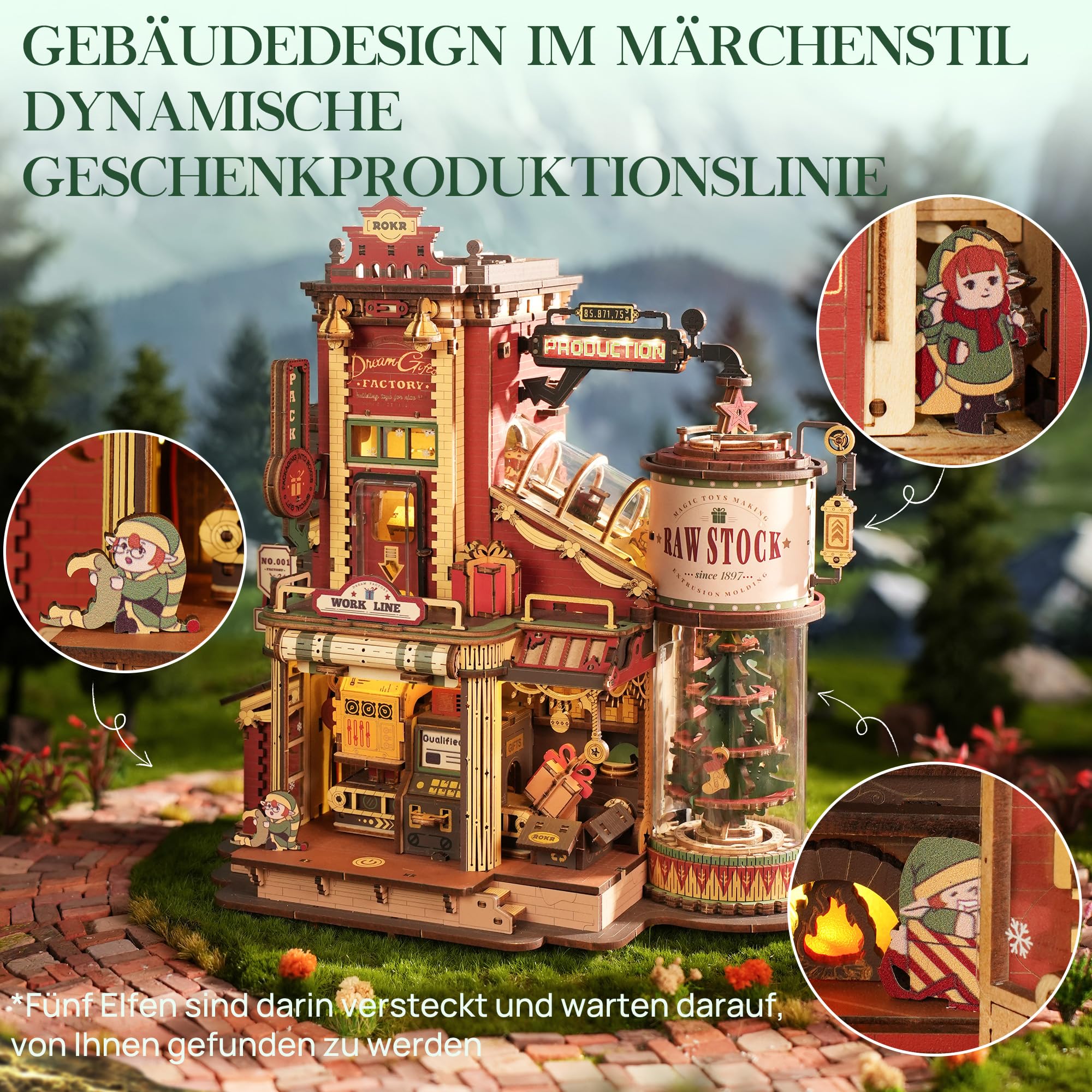 ROKR 3D Puzzle Holz Traumgeschenkfabrik, 3D Holzpuzzle Erwachsene Mechanisch, Musik-Modellbausätze für Erwachsene, Dream Gift Factory, EAB01